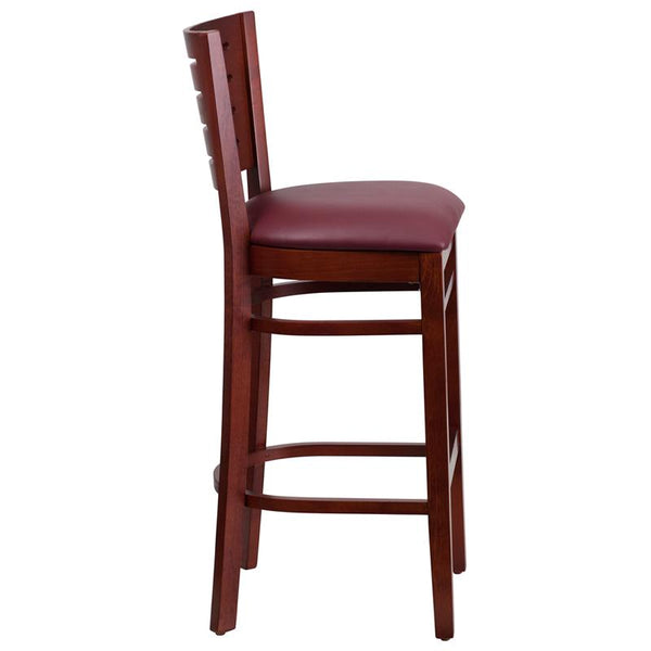 Flash Furniture Darby Series Slat Back Mahogany Wood Restaurant Barstool - Burgundy Vinyl Seat - XU-DG-W0108BBAR-MAH-BURV-GG