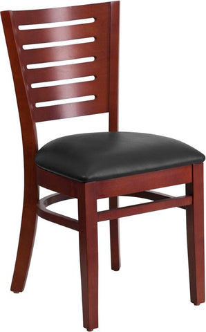 Flash Furniture Darby Series Slat Back Mahogany Wood Restaurant Chair - Black Vinyl Seat - XU-DG-W0108-MAH-BLKV-GG