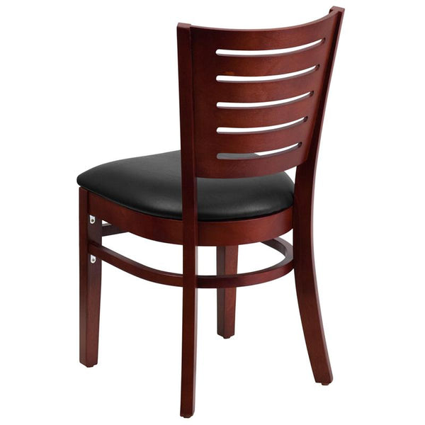 Flash Furniture Darby Series Slat Back Mahogany Wood Restaurant Chair - Black Vinyl Seat - XU-DG-W0108-MAH-BLKV-GG