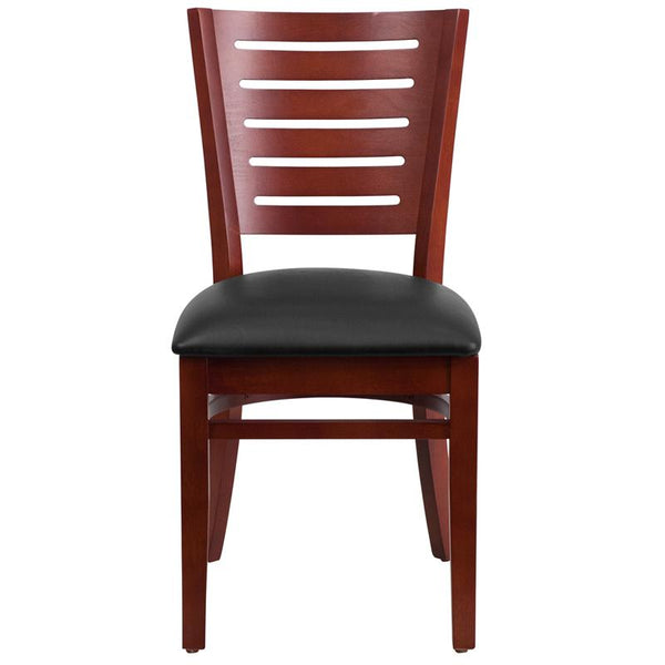 Flash Furniture Darby Series Slat Back Mahogany Wood Restaurant Chair - Black Vinyl Seat - XU-DG-W0108-MAH-BLKV-GG