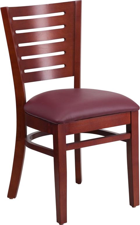 Flash Furniture Darby Series Slat Back Mahogany Wood Restaurant Chair - Burgundy Vinyl Seat - XU-DG-W0108-MAH-BURV-GG