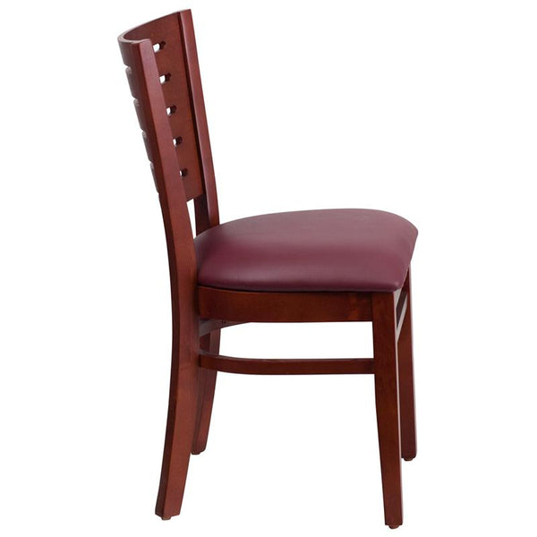 Flash Furniture Darby Series Slat Back Mahogany Wood Restaurant Chair - Burgundy Vinyl Seat - XU-DG-W0108-MAH-BURV-GG