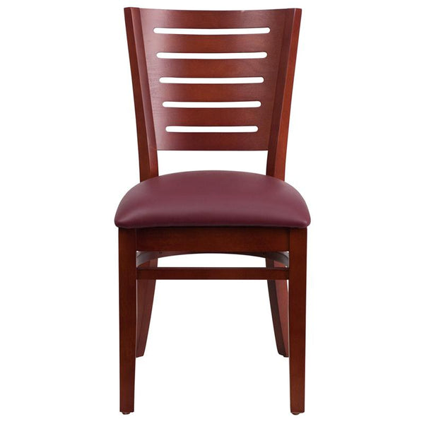 Flash Furniture Darby Series Slat Back Mahogany Wood Restaurant Chair - Burgundy Vinyl Seat - XU-DG-W0108-MAH-BURV-GG