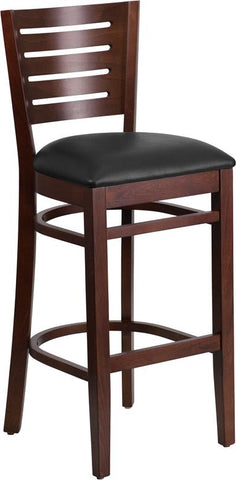 Flash Furniture Darby Series Slat Back Walnut Wood Restaurant Barstool - Black Vinyl Seat - XU-DG-W0108BBAR-WAL-BLKV-GG