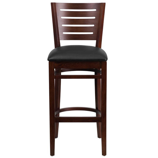 Flash Furniture Darby Series Slat Back Walnut Wood Restaurant Barstool - Black Vinyl Seat - XU-DG-W0108BBAR-WAL-BLKV-GG