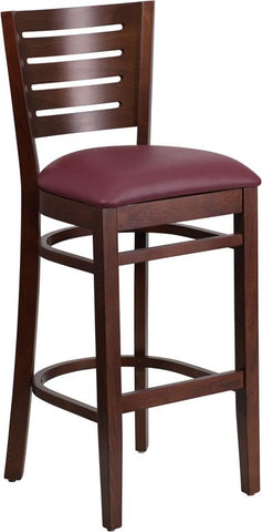 Flash Furniture Darby Series Slat Back Walnut Wood Restaurant Barstool - Burgundy Vinyl Seat - XU-DG-W0108BBAR-WAL-BURV-GG