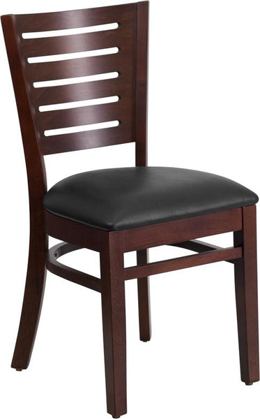 Flash Furniture Darby Series Slat Back Walnut Wood Restaurant Chair - Black Vinyl Seat - XU-DG-W0108-WAL-BLKV-GG