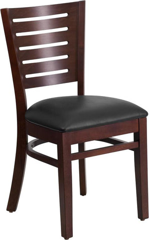 Flash Furniture Darby Series Slat Back Walnut Wood Restaurant Chair - Black Vinyl Seat - XU-DG-W0108-WAL-BLKV-GG