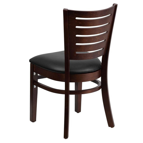 Flash Furniture Darby Series Slat Back Walnut Wood Restaurant Chair - Black Vinyl Seat - XU-DG-W0108-WAL-BLKV-GG