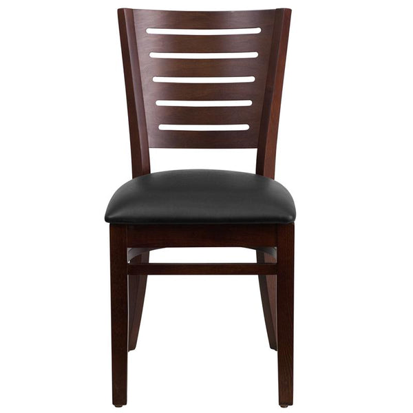 Flash Furniture Darby Series Slat Back Walnut Wood Restaurant Chair - Black Vinyl Seat - XU-DG-W0108-WAL-BLKV-GG