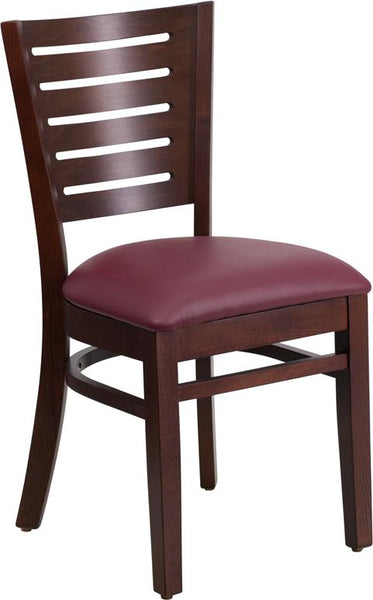 Flash Furniture Darby Series Slat Back Walnut Wood Restaurant Chair - Burgundy Vinyl Seat - XU-DG-W0108-WAL-BURV-GG