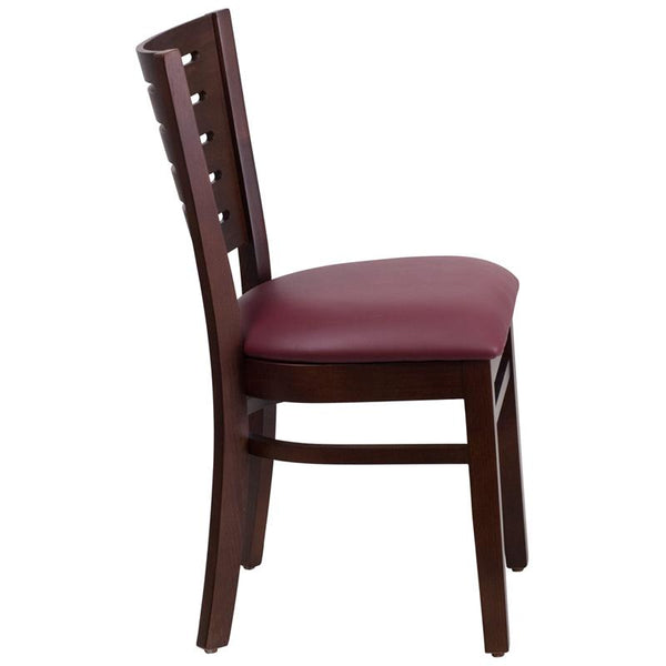 Flash Furniture Darby Series Slat Back Walnut Wood Restaurant Chair - Burgundy Vinyl Seat - XU-DG-W0108-WAL-BURV-GG