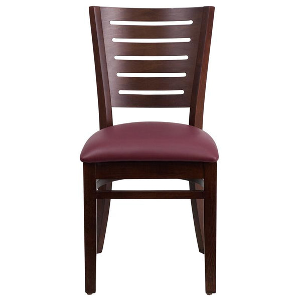 Flash Furniture Darby Series Slat Back Walnut Wood Restaurant Chair - Burgundy Vinyl Seat - XU-DG-W0108-WAL-BURV-GG