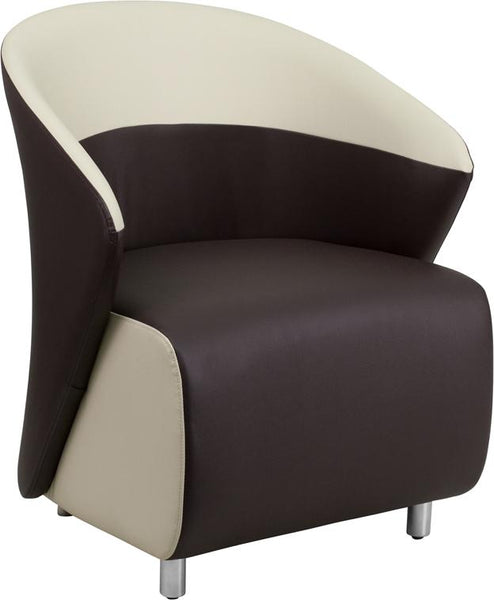 Flash Furniture Dark Brown Leather Curved Barrel Back Lounge Chair with Beige Detailing - ZB-8-GG