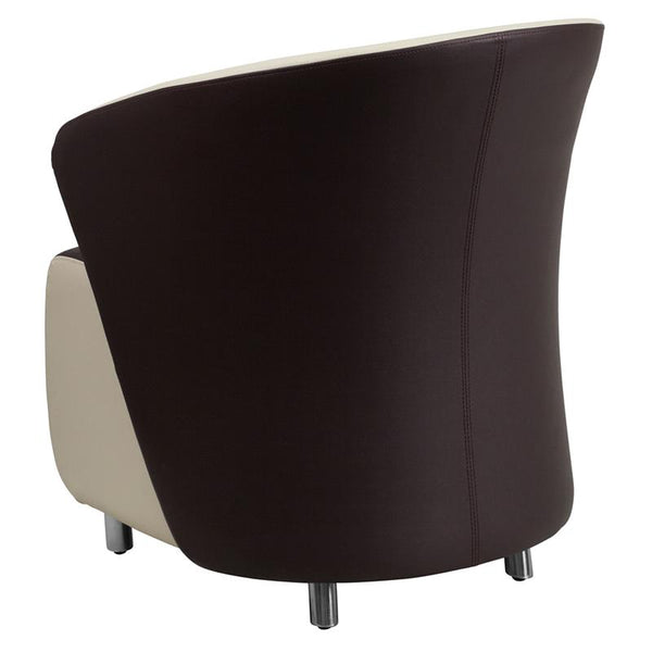 Flash Furniture Dark Brown Leather Curved Barrel Back Lounge Chair with Beige Detailing - ZB-8-GG