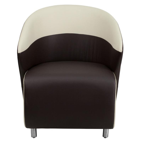 Flash Furniture Dark Brown Leather Curved Barrel Back Lounge Chair with Beige Detailing - ZB-8-GG