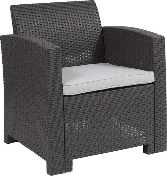 Flash Furniture Dark Gray Faux Rattan Chair with All-Weather Light Gray Cushion - DAD-SF2-1-DKGY-GG