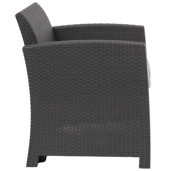 Flash Furniture Dark Gray Faux Rattan Chair with All-Weather Light Gray Cushion - DAD-SF2-1-DKGY-GG