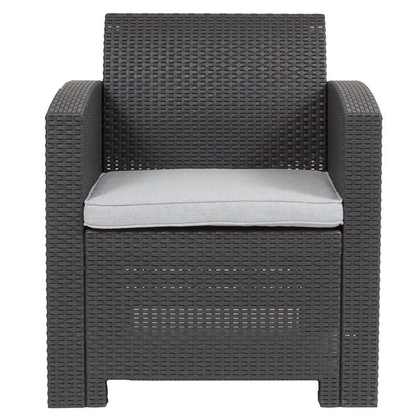 Flash Furniture Dark Gray Faux Rattan Chair with All-Weather Light Gray Cushion - DAD-SF2-1-DKGY-GG