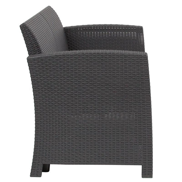 Flash Furniture Dark Gray Faux Rattan Loveseat with All-Weather Light Gray Cushions - DAD-SF2-2-DKGY-GG