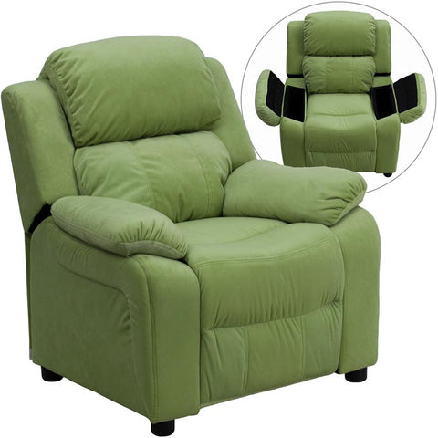 Flash Furniture Deluxe Padded Contemporary Avocado Microfiber Kids Recliner with Storage Arms - BT-7985-KID-MIC-AVO-GG