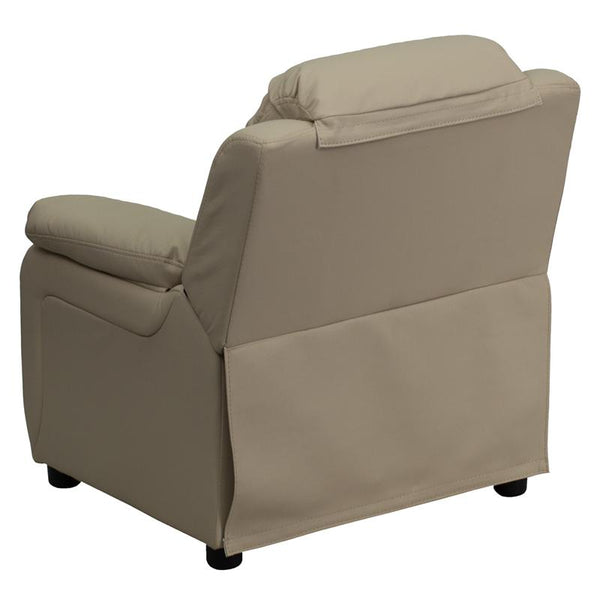 Flash Furniture Deluxe Padded Contemporary Beige Vinyl Kids Recliner with Storage Arms - BT-7985-KID-BGE-GG