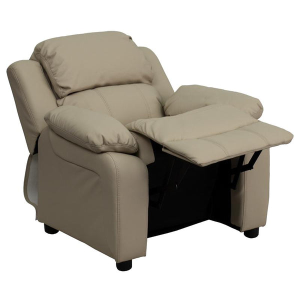Flash Furniture Deluxe Padded Contemporary Beige Vinyl Kids Recliner with Storage Arms - BT-7985-KID-BGE-GG