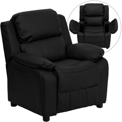 Flash Furniture Deluxe Padded Contemporary Black Leather Kids Recliner with Storage Arms - BT-7985-KID-BK-LEA-GG