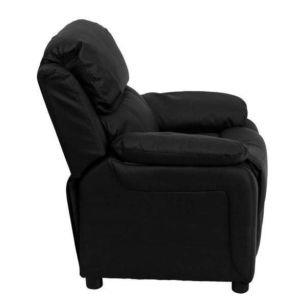 Flash Furniture Deluxe Padded Contemporary Black Leather Kids Recliner with Storage Arms - BT-7985-KID-BK-LEA-GG