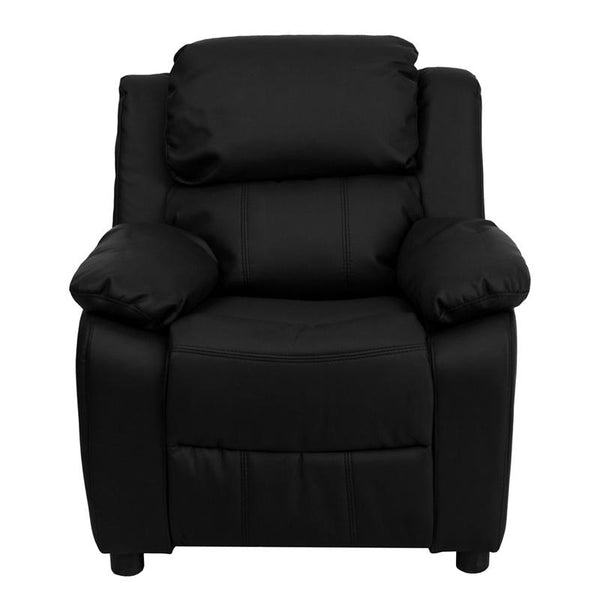 Flash Furniture Deluxe Padded Contemporary Black Leather Kids Recliner with Storage Arms - BT-7985-KID-BK-LEA-GG