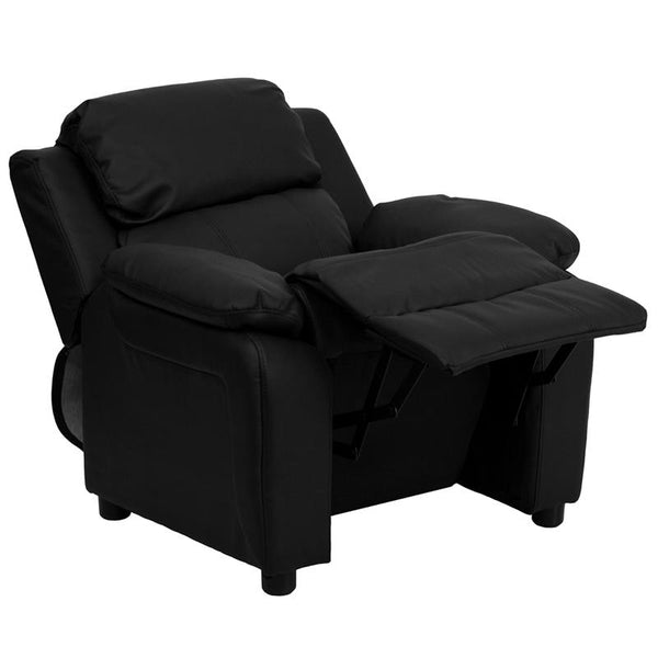 Flash Furniture Deluxe Padded Contemporary Black Leather Kids Recliner with Storage Arms - BT-7985-KID-BK-LEA-GG