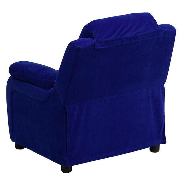 Flash Furniture Deluxe Padded Contemporary Blue Microfiber Kids Recliner with Storage Arms - BT-7985-KID-MIC-BLUE-GG