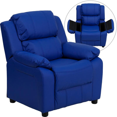 Flash Furniture Deluxe Padded Contemporary Blue Vinyl Kids Recliner with Storage Arms - BT-7985-KID-BLUE-GG