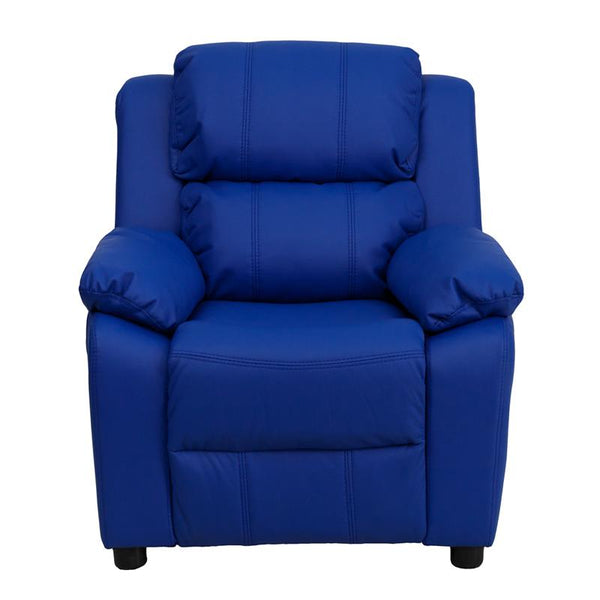 Flash Furniture Deluxe Padded Contemporary Blue Vinyl Kids Recliner with Storage Arms - BT-7985-KID-BLUE-GG