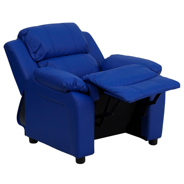 Flash Furniture Deluxe Padded Contemporary Blue Vinyl Kids Recliner with Storage Arms - BT-7985-KID-BLUE-GG