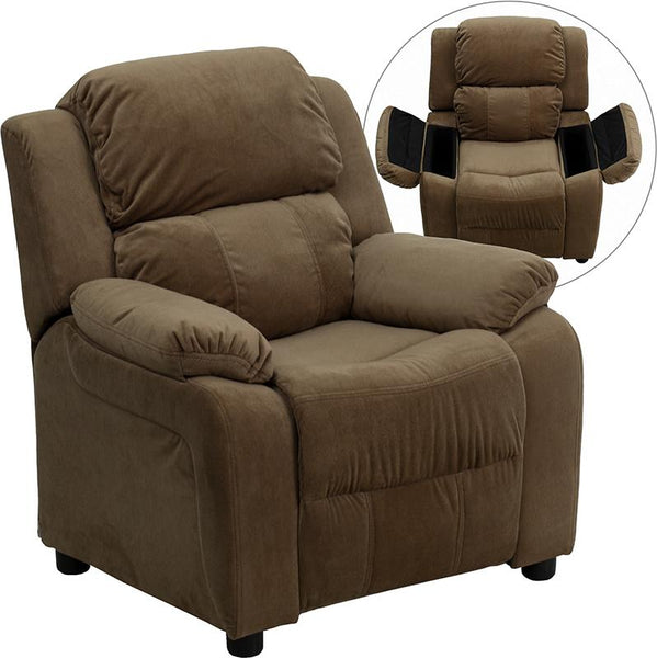 Flash Furniture Deluxe Padded Contemporary Brown Microfiber Kids Recliner with Storage Arms - BT-7985-KID-MIC-BRN-GG