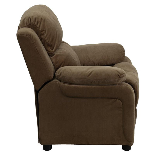 Flash Furniture Deluxe Padded Contemporary Brown Microfiber Kids Recliner with Storage Arms - BT-7985-KID-MIC-BRN-GG