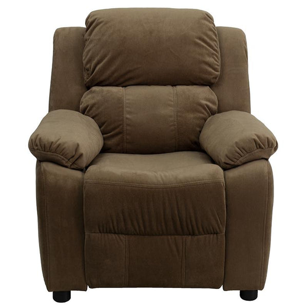 Flash Furniture Deluxe Padded Contemporary Brown Microfiber Kids Recliner with Storage Arms - BT-7985-KID-MIC-BRN-GG