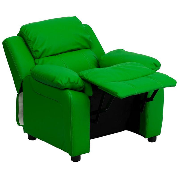 Flash Furniture Deluxe Padded Contemporary Green Vinyl Kids Recliner with Storage Arms - BT-7985-KID-GRN-GG