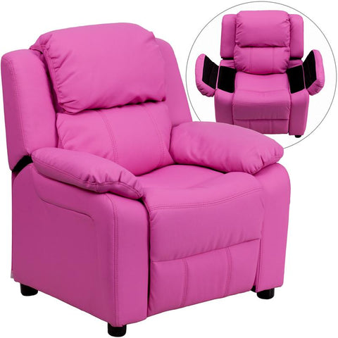 Flash Furniture Deluxe Padded Contemporary Hot Pink Vinyl Kids Recliner with Storage Arms - BT-7985-KID-HOT-PINK-GG