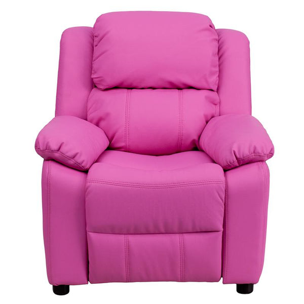 Flash Furniture Deluxe Padded Contemporary Hot Pink Vinyl Kids Recliner with Storage Arms - BT-7985-KID-HOT-PINK-GG