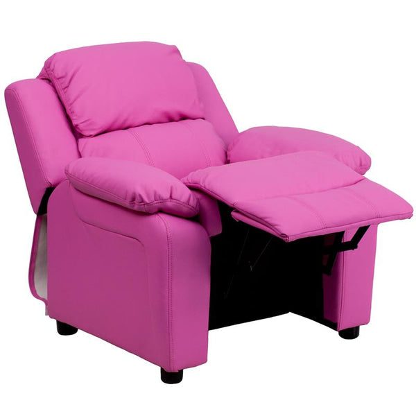 Flash Furniture Deluxe Padded Contemporary Hot Pink Vinyl Kids Recliner with Storage Arms - BT-7985-KID-HOT-PINK-GG