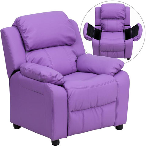 Flash Furniture Deluxe Padded Contemporary Lavender Vinyl Kids Recliner with Storage Arms - BT-7985-KID-LAV-GG