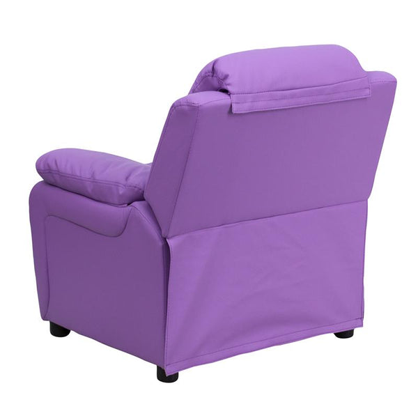Flash Furniture Deluxe Padded Contemporary Lavender Vinyl Kids Recliner with Storage Arms - BT-7985-KID-LAV-GG