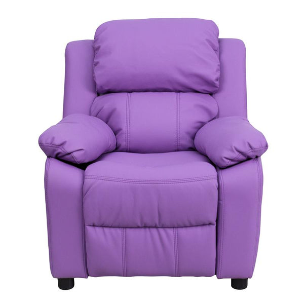 Flash Furniture Deluxe Padded Contemporary Lavender Vinyl Kids Recliner with Storage Arms - BT-7985-KID-LAV-GG