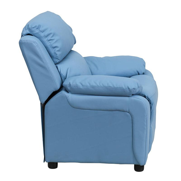 Flash Furniture Deluxe Padded Contemporary Light Blue Vinyl Kids Recliner with Storage Arms - BT-7985-KID-LTBLUE-GG