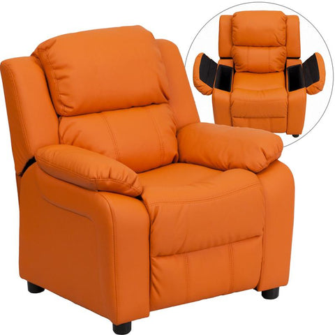 Flash Furniture Deluxe Padded Contemporary Orange Vinyl Kids Recliner with Storage Arms - BT-7985-KID-ORANGE-GG