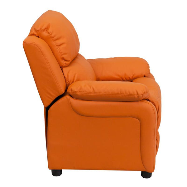 Flash Furniture Deluxe Padded Contemporary Orange Vinyl Kids Recliner with Storage Arms - BT-7985-KID-ORANGE-GG