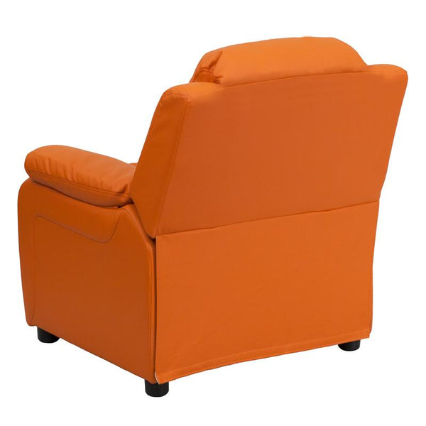 Flash Furniture Deluxe Padded Contemporary Orange Vinyl Kids Recliner with Storage Arms - BT-7985-KID-ORANGE-GG