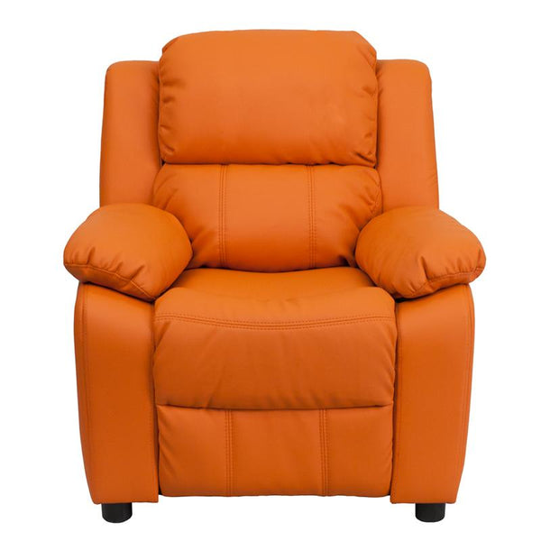 Flash Furniture Deluxe Padded Contemporary Orange Vinyl Kids Recliner with Storage Arms - BT-7985-KID-ORANGE-GG